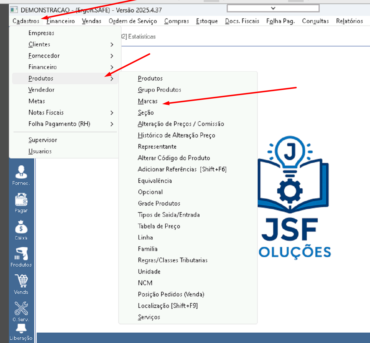 Acesso ao menu de marcas