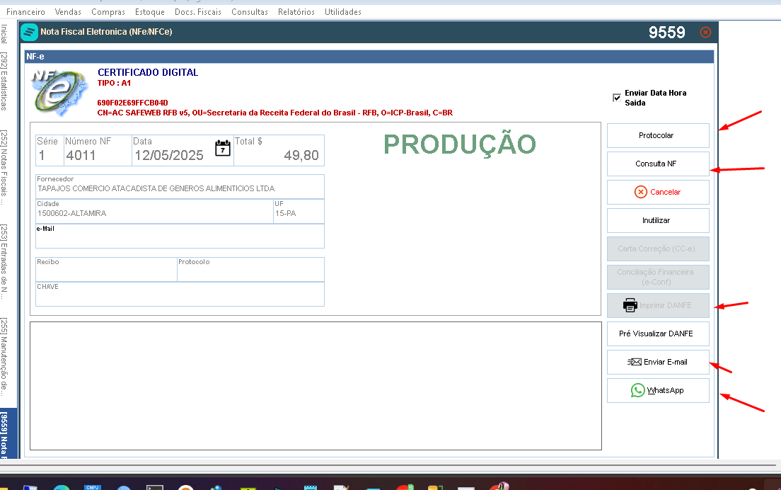 Protocolar NFe de devolução
