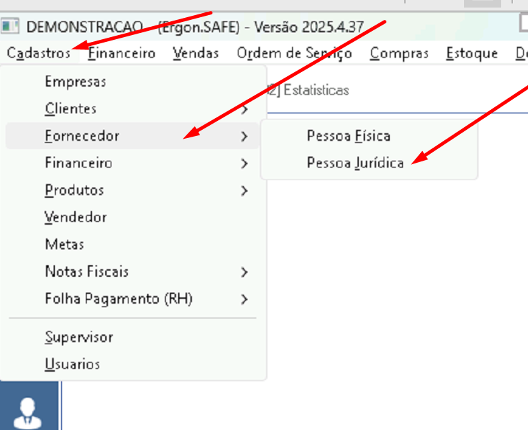 Acesso ao cadastro de fornecedor PJ