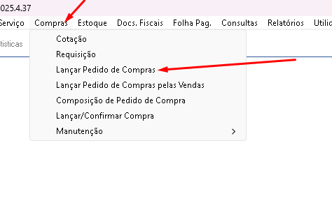 Menu Lançar Pedido de Compras