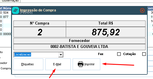 Impressão do Pedido