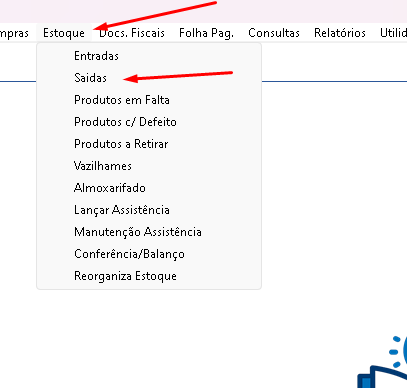 Menu Saídas de Estoque