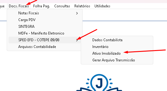 Menu Ativo Imobilizado