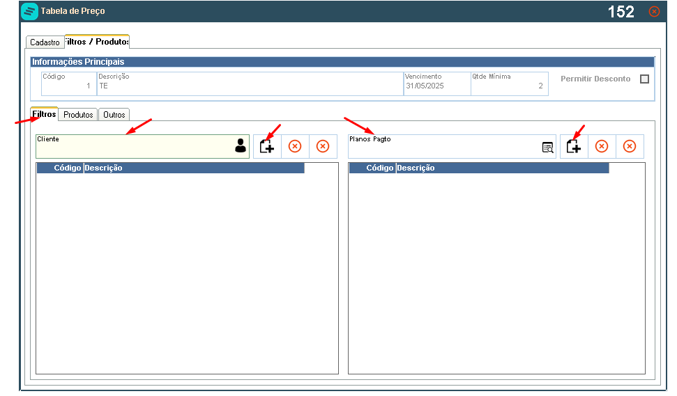 Filtros por cliente e plano