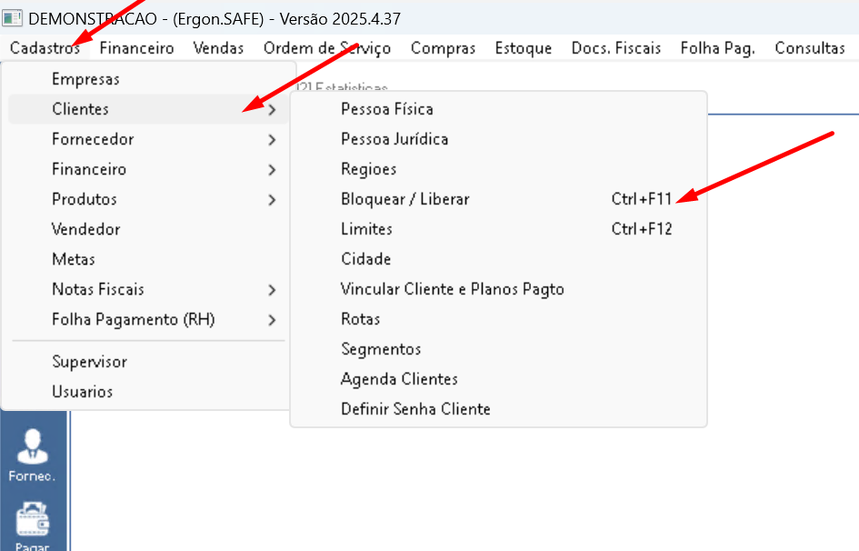 Menu de Clientes - Bloquear / Liberar
