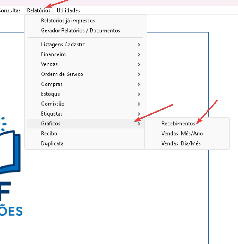 Menu Relatórios - Gráficos Recebimentos