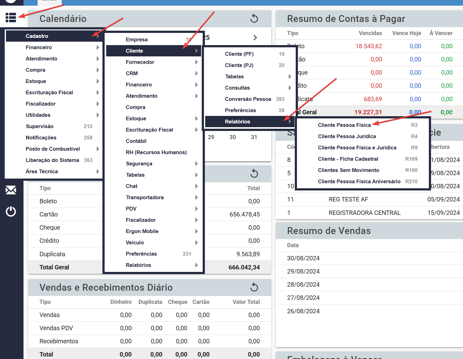 Acessando o menu do relatório