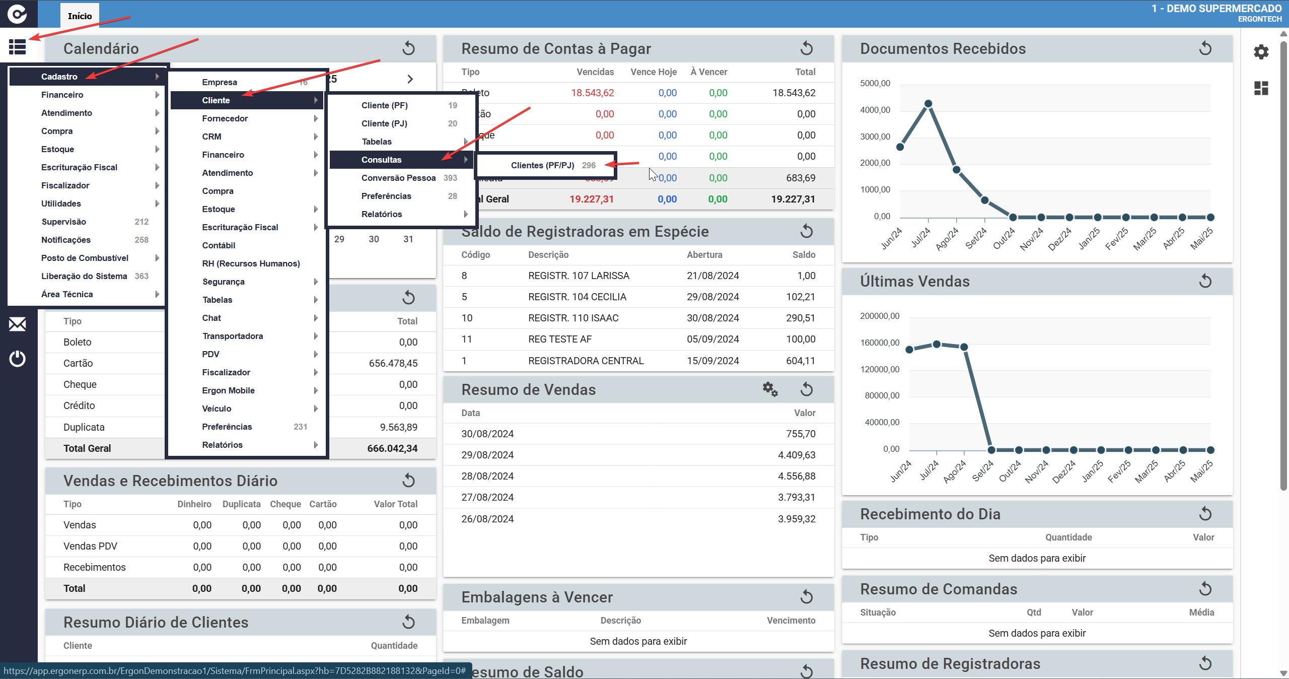 Acesso ao menu de clientes
