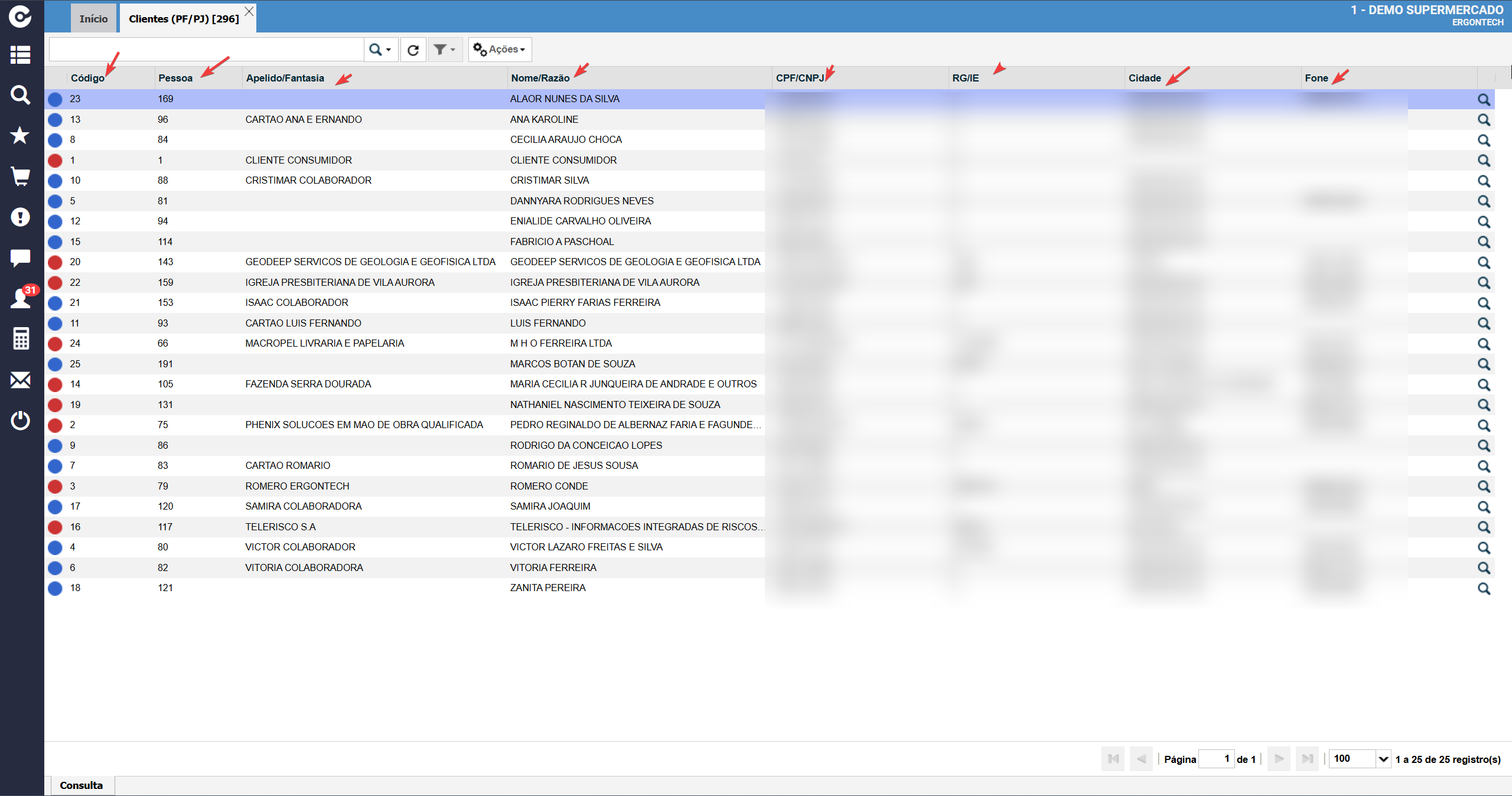 Listagem de clientes