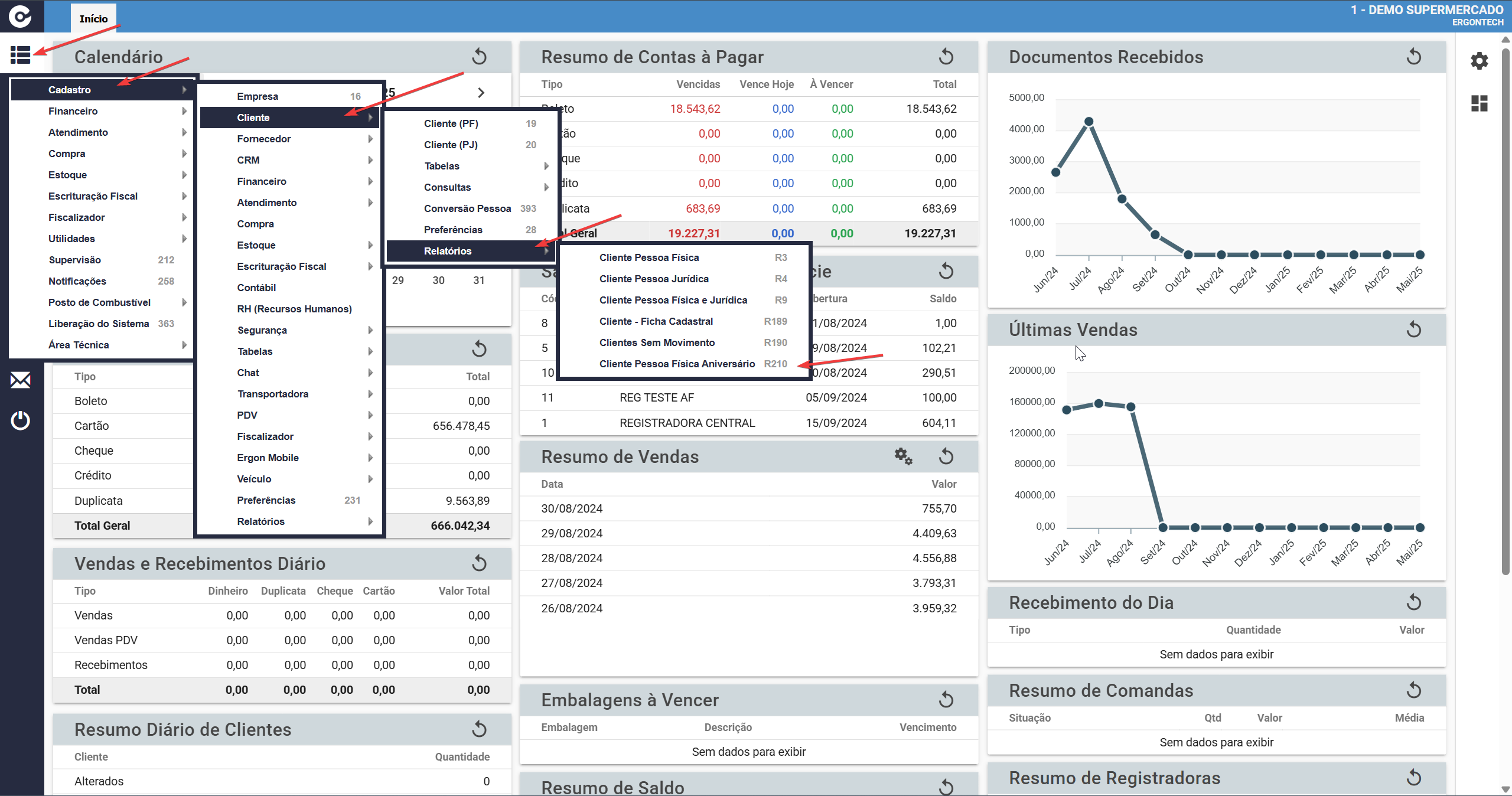 Acesso ao menu R210