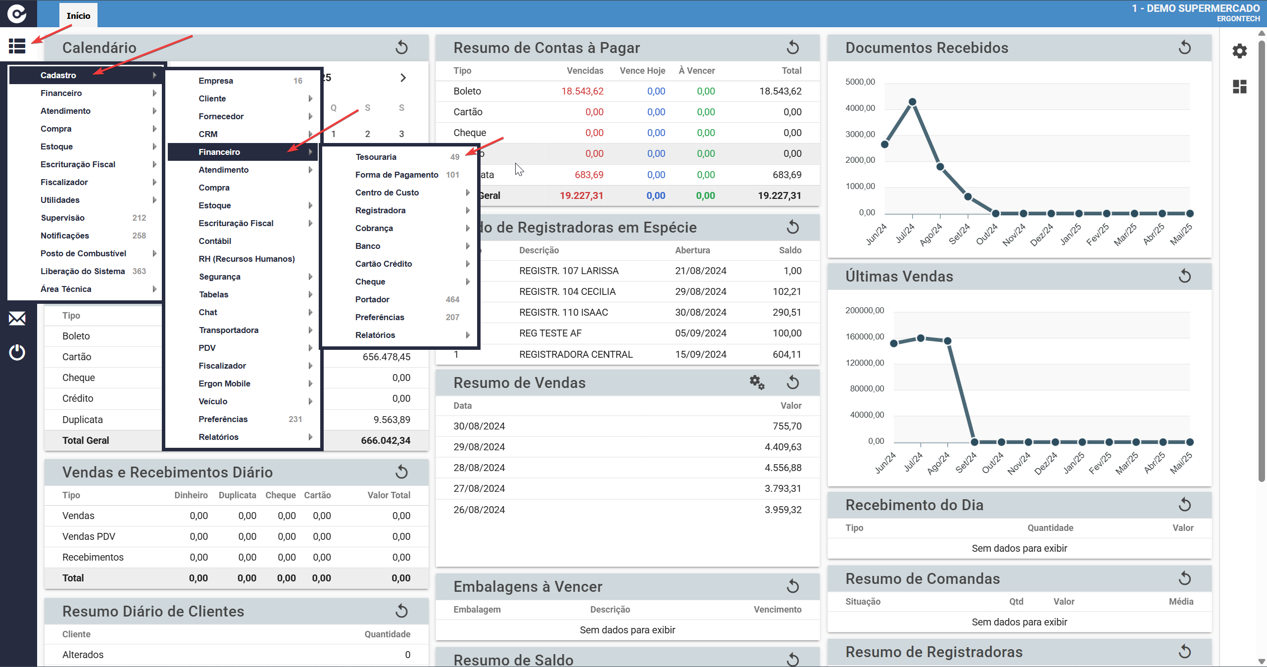 Menu Cadastro Financeiro