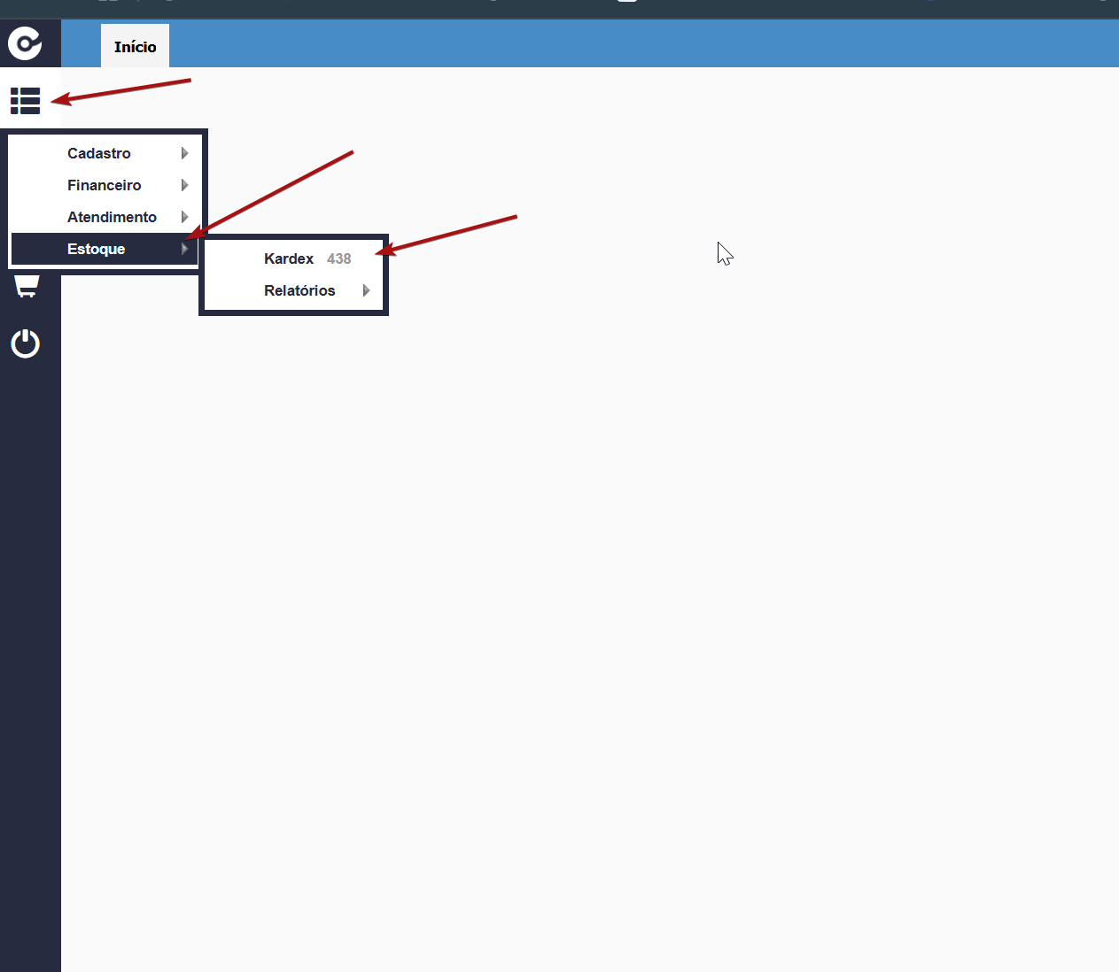 Acesso ao menu Estoque → Kardex